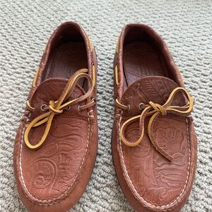 Quoddy Tan Embossed Leather Loafers - BRAND NEW - size 12
